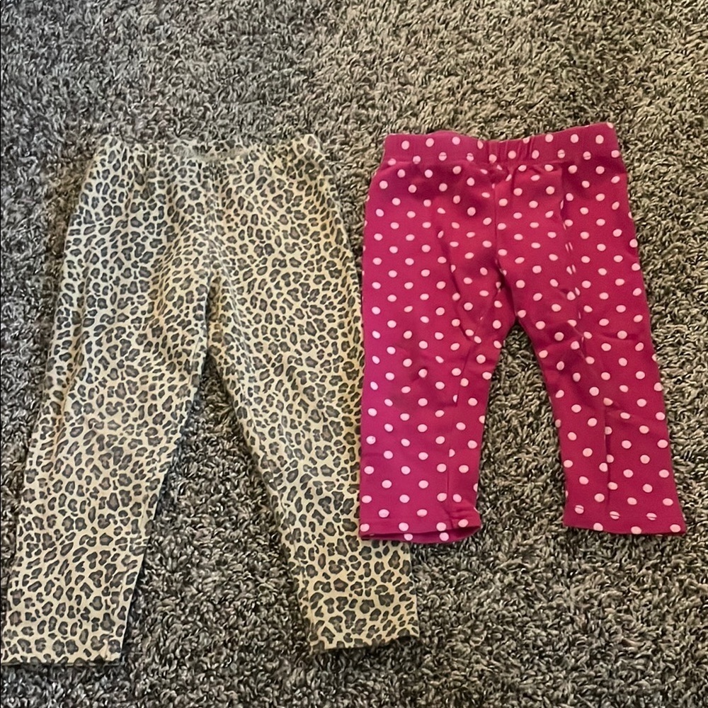 Carters Leopard Leggings and Faded Glory Pink Polka Dot Capri Leggings